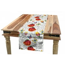 Watercolor Table Runner, Doodle Drawing Style Natural Scene with Butterflies and Flowers Swirl Stripes, Dining Room Kitchen Rectangular Runner, 3 Sizes, by Ambesonne