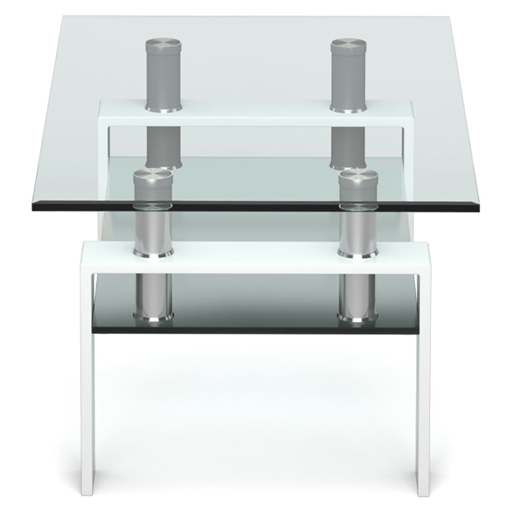 Finihen Glass Coffee Table, Rectangular Coffee Table, Rectangle Glass Coffee Table with Metal Legs, for Living Room, Reception Room, White Finihen Glass Coffee Table, Rectangular Coffee Table, Rectangle Glass Coffee Table with Metal Legs, for Living Room, Reception Room, White