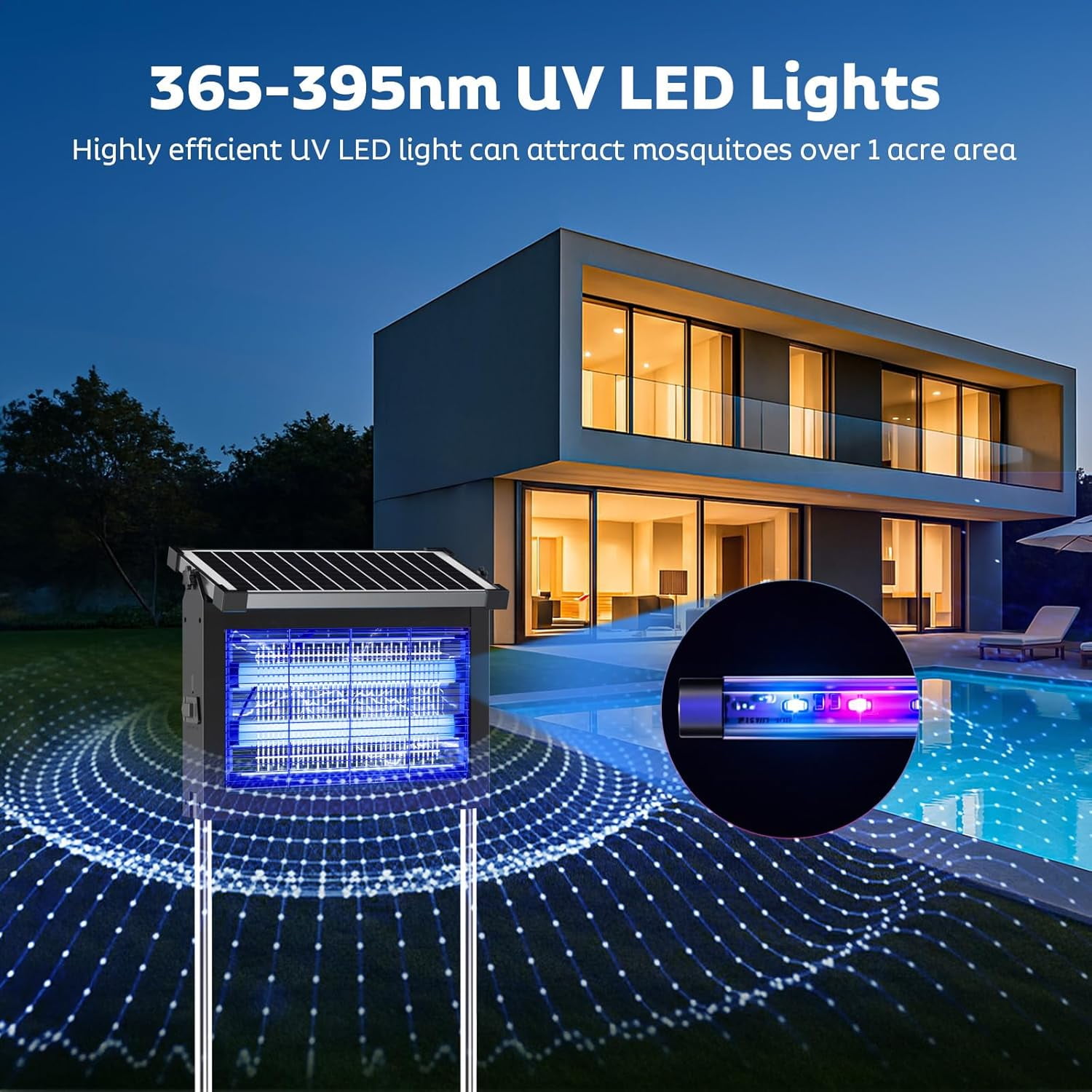 Solar Bug Zapper Outdoor, Mosquito Zapper Waterproof Electric Fly Zapper Rechargeable Mosquito Killer Lamp with 10W Solar Panel, 4500V Cordless Fly Trap for Backyard, Patio, Garden, RV, Camping。