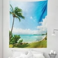 thumbnail image 1 of Beach Tapestry, Panoramic Photo of Caribbean Sea Palm Trees Grassy Coast and Ocean, Fabric Wall Hanging Decor for Bedroom Living Room Dorm, 5 Sizes, Blue Turquoise and Lime Green, by Ambesonne, 1 of 1