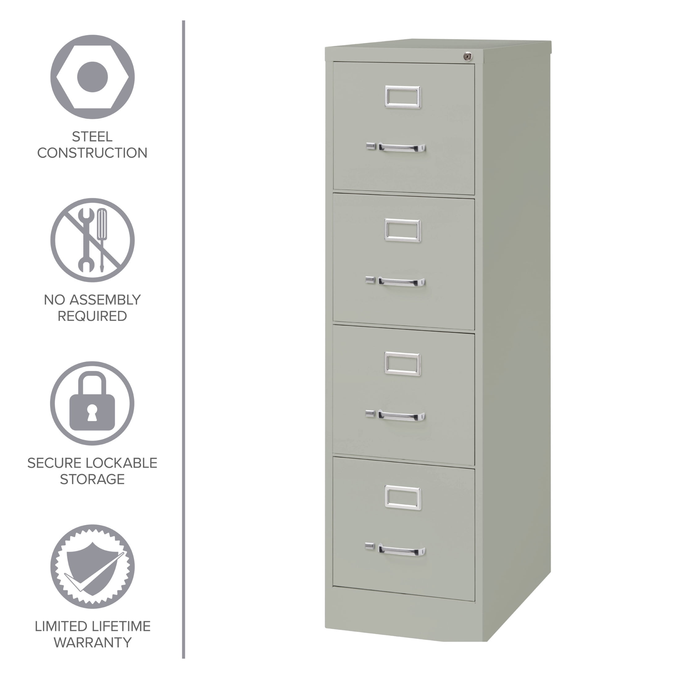 Hirsh Pro 4 Drawer Letter Locking Metal Vertical File Cabinet, 25" Deep, Gray