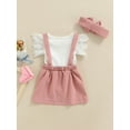 thumbnail image 4 of Kiapeise Newborn Baby Girl Outfits 3 6 12 18 Months Flying Sleeve Ribbed Romper Suspender Skirt with Headband 3Pcs Clothes Set, 4 of 8