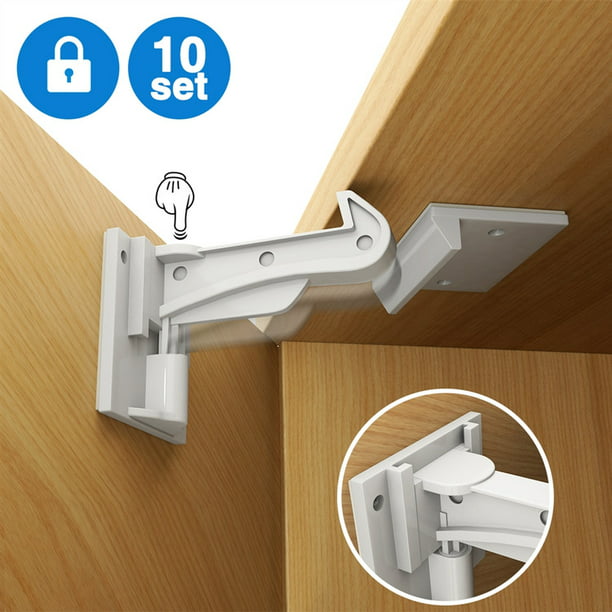 cabinet locks child safety, PKPOWER 10 pack invisible baby proof drawer cabinet  locks latches - easy install no drill no tool no key needed - Walmart.com