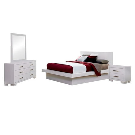 Pemberly Row 4-piece Queen Platform Wood Bedroom Set in White