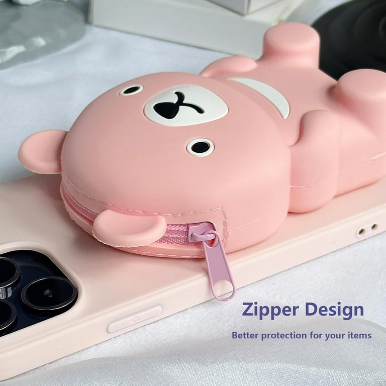 3D Cartoon Pocket Case for iPhone 13 Pro Max, Pink Cute Bear Purse