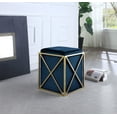 thumbnail image 4 of Chic Home Zeleeka Ottoman Brass Finished Stainless Steel X Frame Square Velvet Bench, Contemporary Modern, Navy, 4 of 5