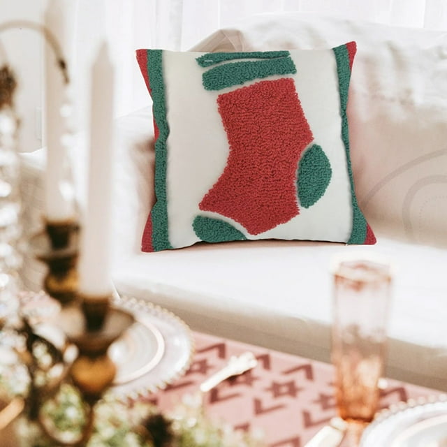xihome Funda de cojn bordada con rbol de Navidad y campanas, 45x45 cm, 100% polister. Decoracin navideña para sof o cama en la sala de estar.