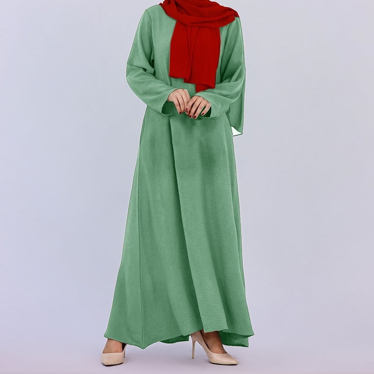 Jbxkxyw Casual Dresses For Women Women'S Muslim Abaya Long Sleeve Arab Dubai Abaya Modern Middle Prayer Belt Eid Long Dress Womens Dresses (Mint Green