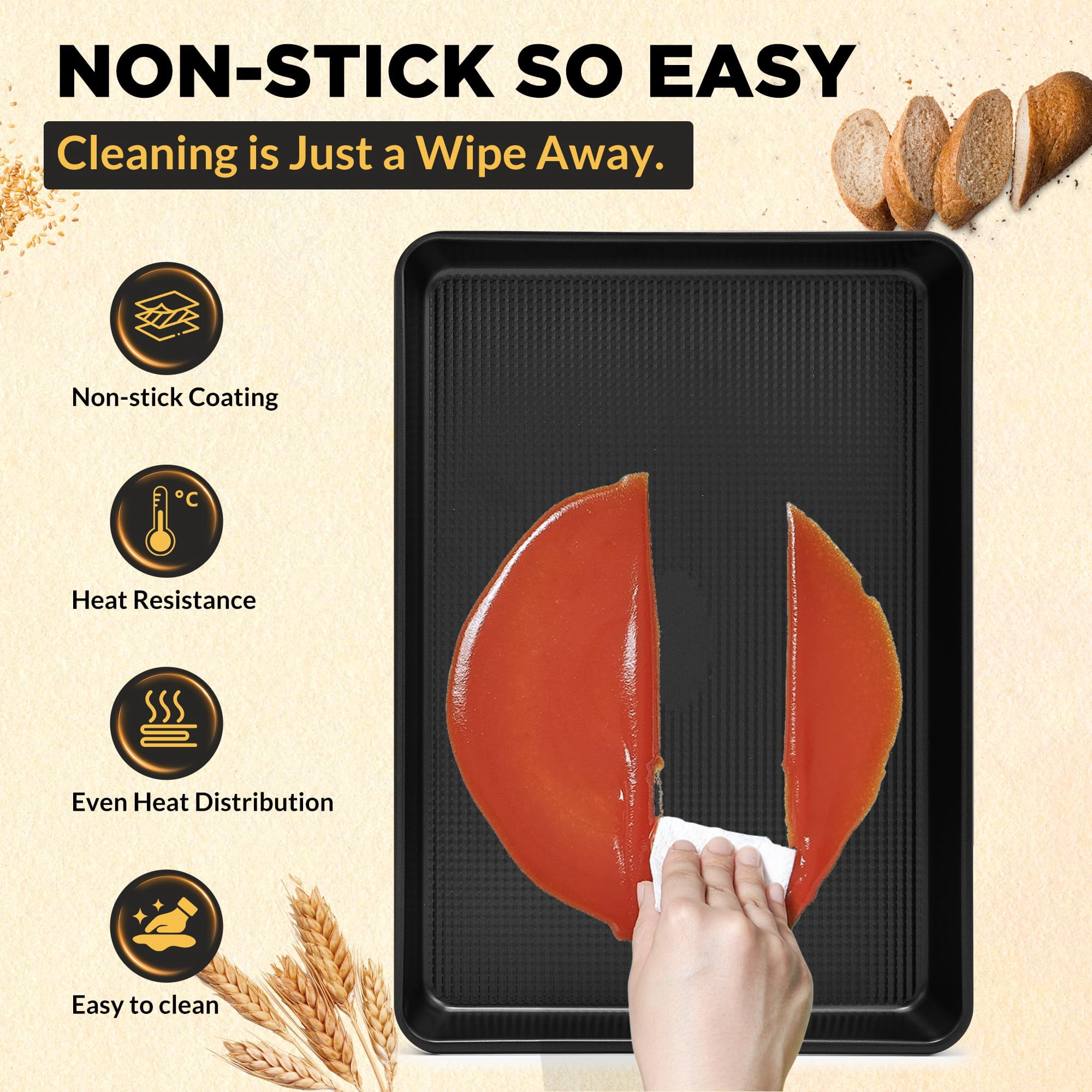 Baking & Cookie Sheets 3-Piece Black Carbon Steel Oven Safe for Roasting Cooking