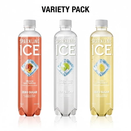 Sparkling Ice® Naturally Flavored Sparkling Water, Peach Nectarine,Classic Lemonade and Lemon Lime Variety Pack 17 fl oz