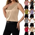 thumbnail image 3 of Women's Satin Tank Top, V Neck Casual Camisole Sleeveless Blouse for Summer Basic Wear and Layering,Champagne,M, 3 of 6