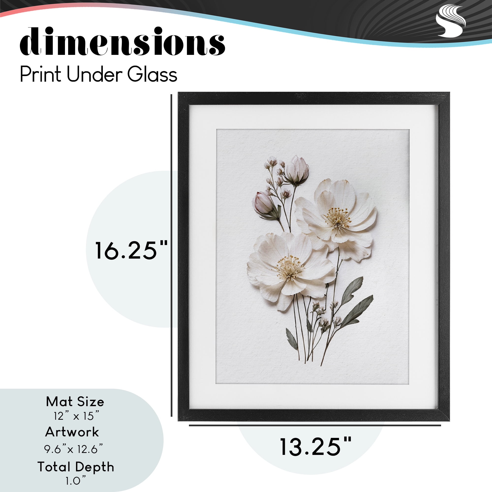 Elegant Pressed Flowers Black Framed Print Under Glass, design by Lettered and Lined