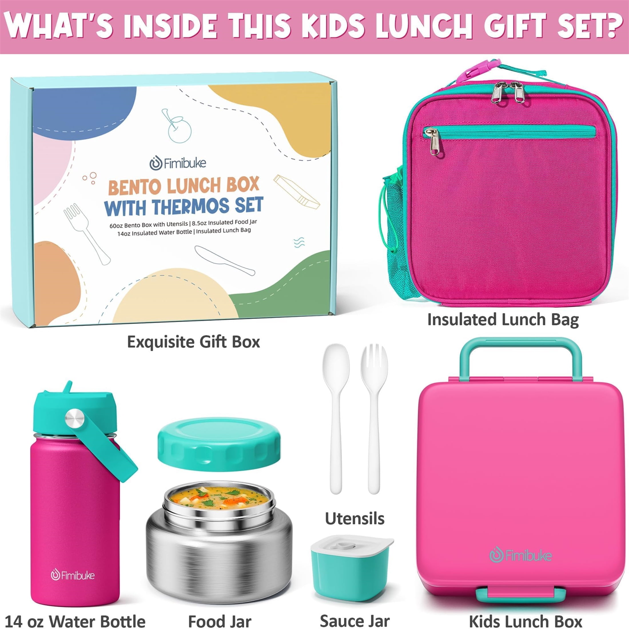 Bento Lunch Box Set for Teen Adult, Lunch Food Container 3-4 Compartment with 14 OZ Water Bottle, Food Jar, Insulated Lunch Bag, Sauce Cup, Utensils, Red & Green