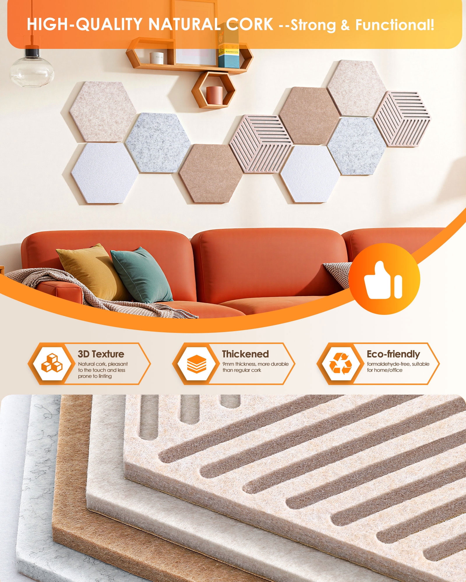 FOX FAIRY Hexagon Cork Boards for Walls Decor 10 Pack with 50 Pins,Pin Board for Office 11.8"x 10.2",Home & Classroom Wall Decor
