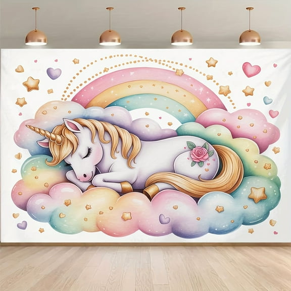 Rainbow Unicorn Backdrop for Girls Fairy Tale Unicorn Baby Shower Background Watercolor Pastel Cloud Golden Glitter Star Floral Unicorn Birthday Party Decorations Banner Photo Booth Props