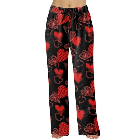 

ZHUASHUM Worn Love Heart Print Home Cotton Pajamas Sleep Pants