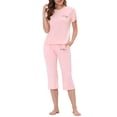 thumbnail image 2 of INSPIRE CHIC Women's Lounge Sleepwear Pajama Round Neck Capri Nightwear PJ Set XS Pink, 2 of 5