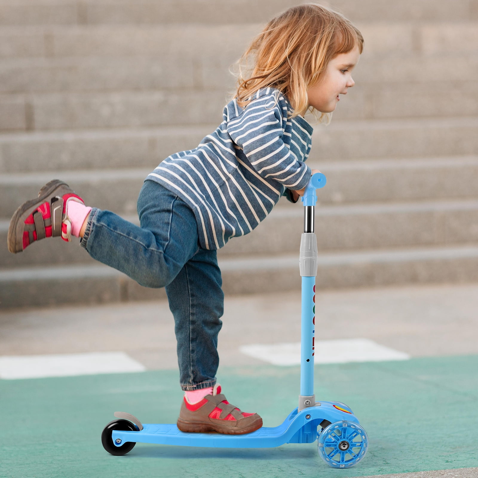 Blue 3 Wheel Kids Adjustable Scooter Big Wheels