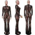 thumbnail image 5 of HLSOHJP Women's Mesh Sheer See Through Jumpsuit Long Sleeve Floral Lace Transparent Bodycon Flared One Piece Overalls, 5 of 7