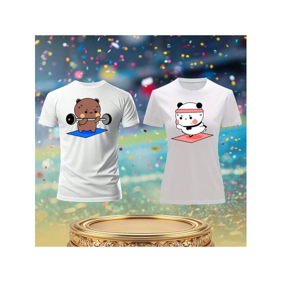 Duo De Playera Blusa De Bubu y Dudu Ejercitandose Paquete Divertido para Parejas Color Blanco Talla Grande Marca Emil SaEs