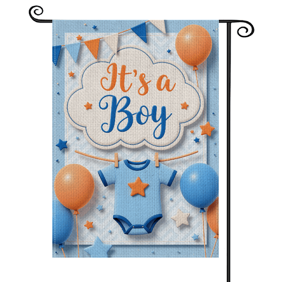 30x45Blue & Orange It's a Boy Garden Flag Star Pattern Newborn Welcome Flag Festive Fabric for Baby Shower Gender Reveal Party Outdoor Yard Decor Home Porch Display