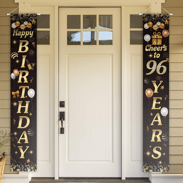 Feliz Cumpleaños, Saludos A 96 Años, Letrero De Patio Negro Dorado, Cartel Para Puerta, Decoraciones Para Fiesta De Cumpleaños Número 96, Suministros