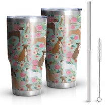 30oz Cute Boxer Dog and Flowers Florals Tumblers Stainless Steel Tumbler with Lid and Straw,Vacuum Insulated Double Wall Travel Tumbler Cups Mug with Cleaning Brush for Coffee,Tea