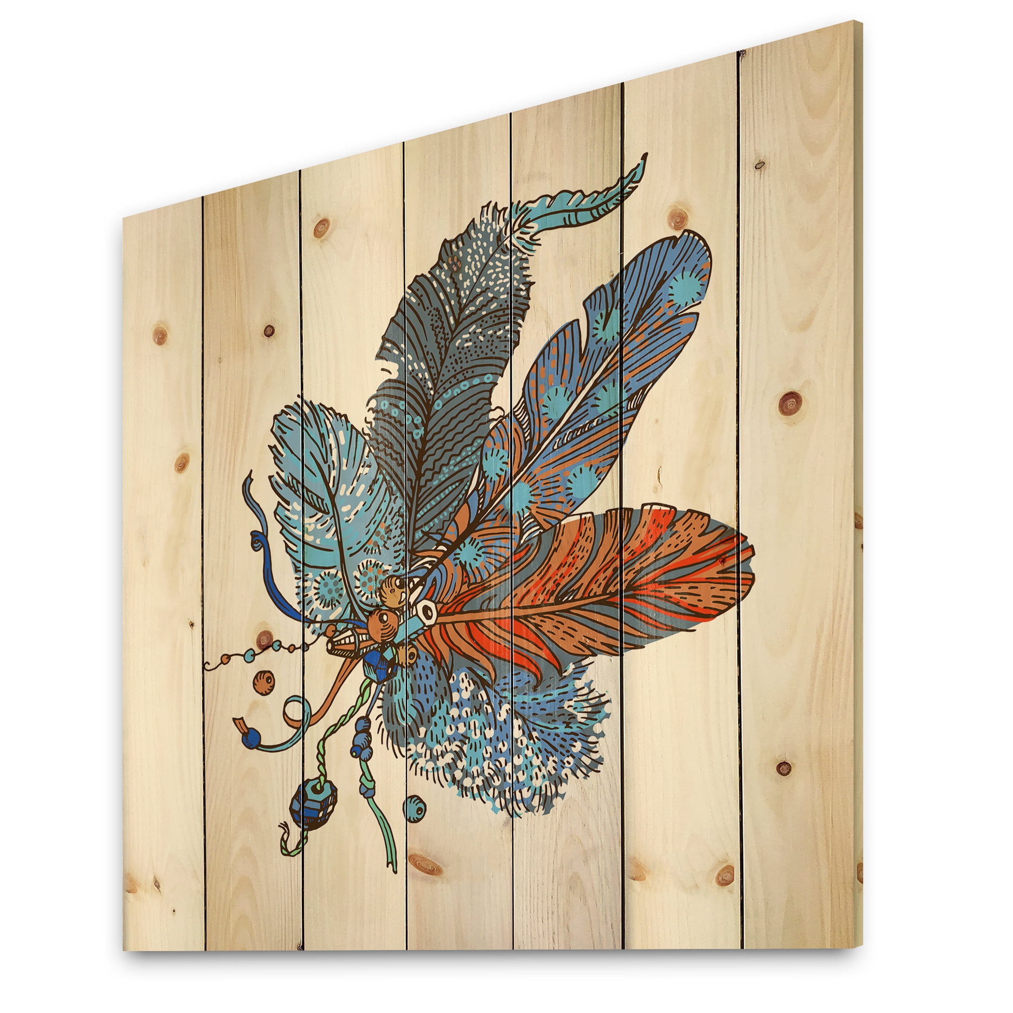 Designart 'Ethnic Boho Art Design' Bohemian & Eclectic Print on Natural Pine Wood