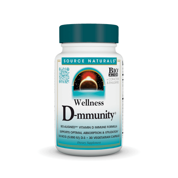 Source Naturals Wellness D-mmunity Vitamin D Immune Formula, Vegetarian, Supports Immune Health, 30 Vegetarian Capsules