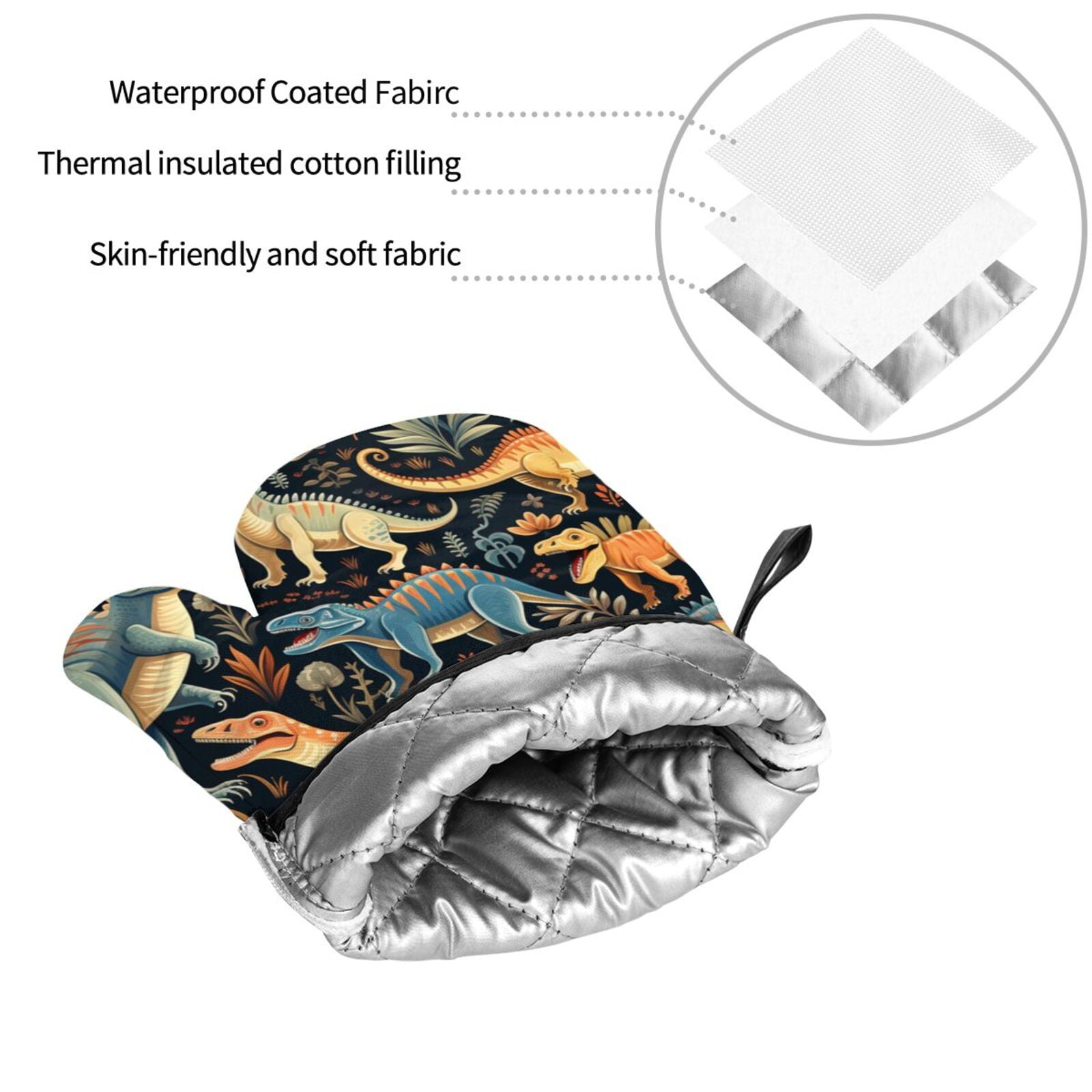 Dino Dinosaur Art 4Pcs Oven Mitts and Pot Holders Sets Oven Kitchen Gloves Hot Pads for Cooking BBQ Baking Grilling