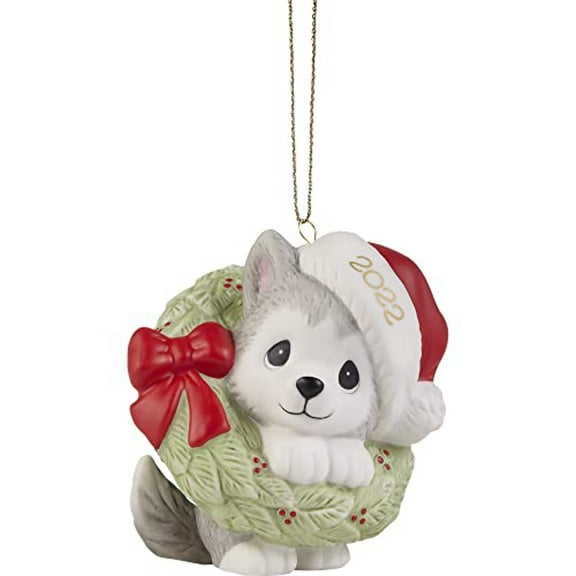 Precious Moments 221008 Wreathed in Christmas Joy 2022 Dated Dog Bisque Porcelain Ornament