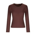 thumbnail image 5 of Lenpel Thermal Shirts for Women Soft Casual Long Sleeve Crew Neck Fleece Lined Base Layer Tops Fall Winter Undershirts(Brown,Medium), 5 of 5