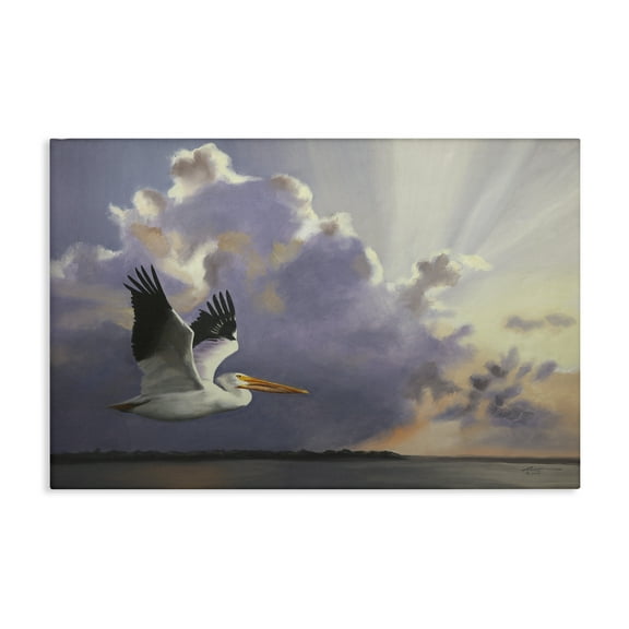 Stupell Industries Dawn Sunrise Pelican Landscape Painting Gallery Wrapped Canvas Art Print Wall Art, 24 x 16