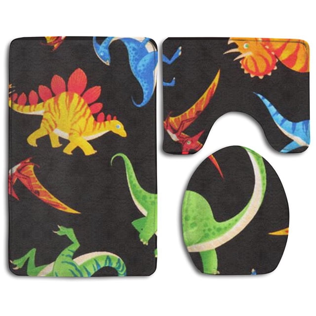 ABPHQTO Dinosaurio coloreado Juego de alfombras de baño de 3 piezas Alfombra de baño Alfombra de contorno y tapa de inodoro ABPHQTO Cont-CHAPPLE-30805