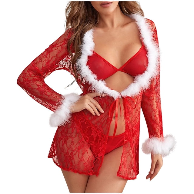Gibobby Ropa interior mujer sexy Conjuntos de Lencería Sexy para Mujer Brasier de Encaje Flores Sujetador Abierto Tanga G-String Thong Ropa Interior Pijama(Rojo, G)