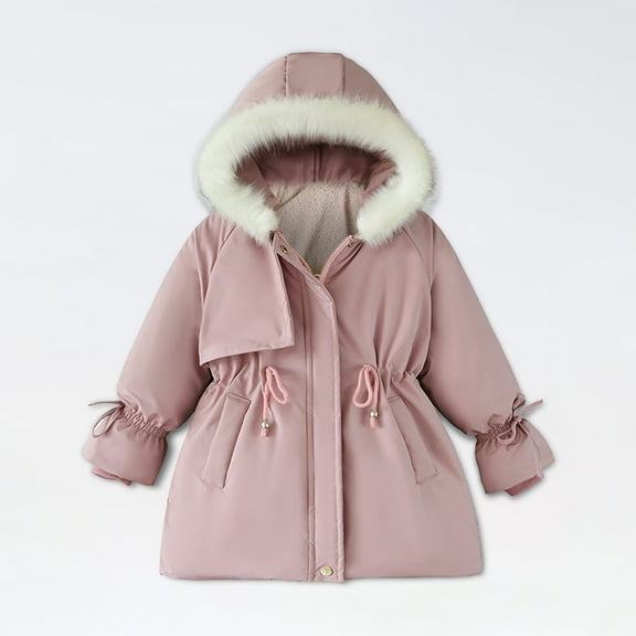 ATOGUTA Winter Coats for Girls Winter Jacket Parka Down Coat Overcoat with Faux Fur Hood Pink, Size 3T-7