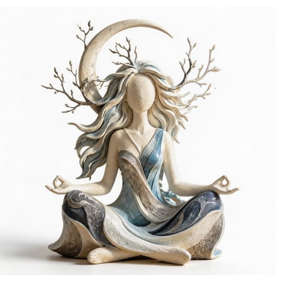 Serenity Growth Inner Harmony Sculptural Figurine, Abstract Meditation Relaxation Statue, Hand Painted Resin Art Decor, Spiritual Gift For Yoga Room & Mindfulness Corner (Winter Moon Goddess)