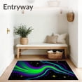 thumbnail image 3 of ODIKA 6'x9' Machine Washable Non-Slip Area Rug, Borealis Wave with Northern Lights Shimmer Effect High Traffic Rug with Pad, Green, 558469, 3 of 8