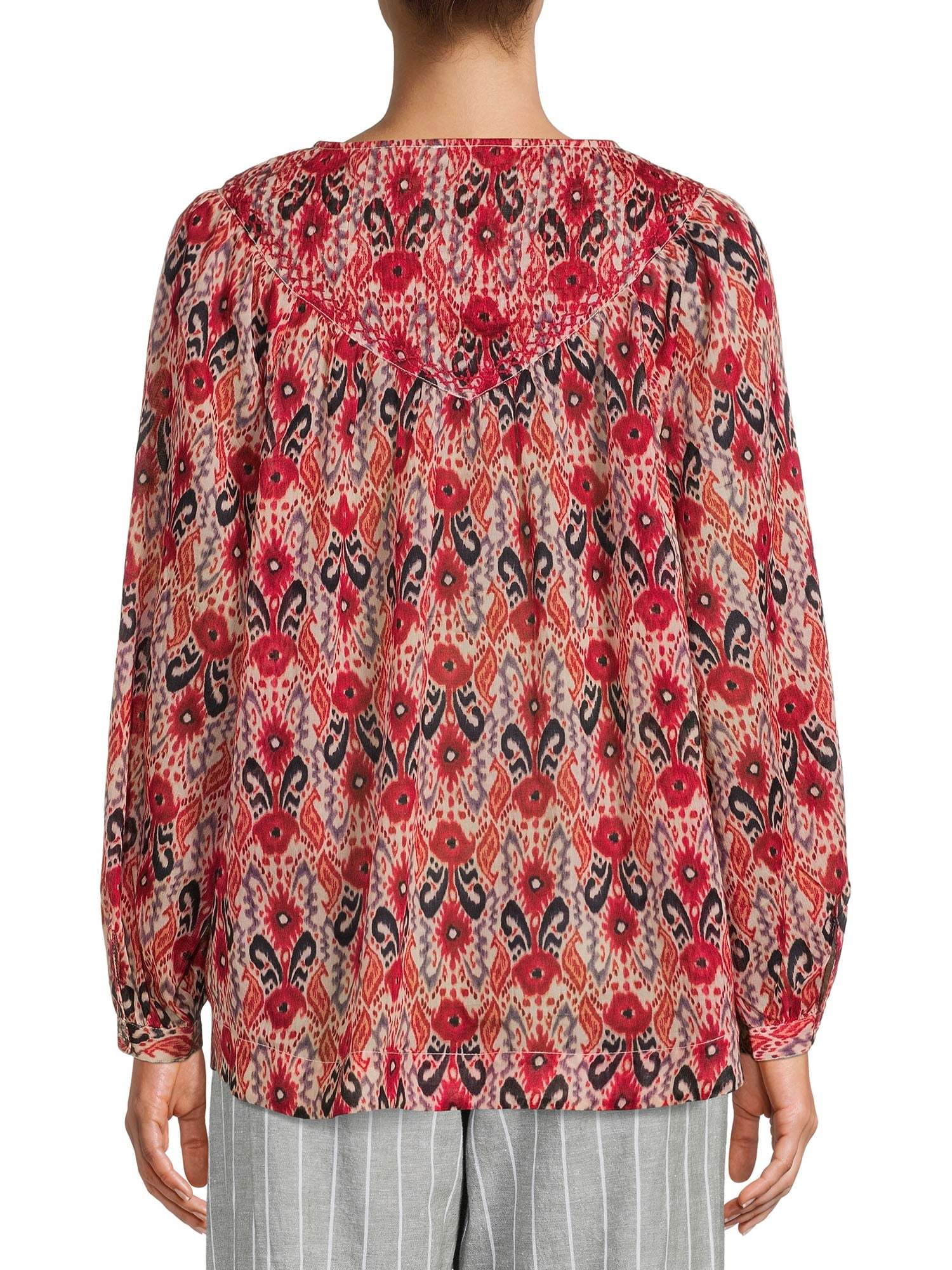 BeachLunchLounge Women's Printed Peasant Top with Embroidered Yoke