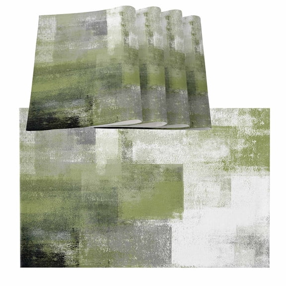 Sage Green Ombre Placemats for Dinning Table Set of 6, Vintage Shabby Abstract Plaid Art Burlap Kitchen Place Mats Waterproof Cloth Table Mats, Indoor Outdoor Placemats Easy Clean Dinner Decor