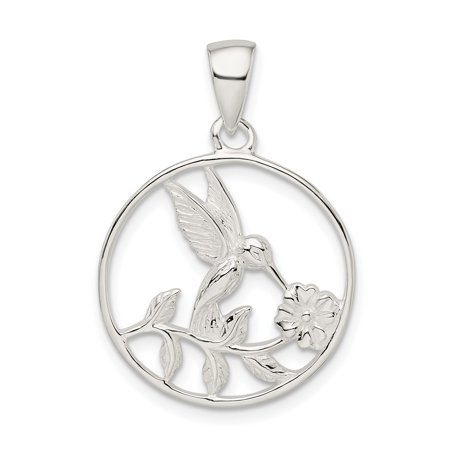 925 Sterling Silver Hummingbird Flower Pendant Charm, Polished Openwork Design for Women