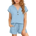 thumbnail image 3 of MKOSPLRT 4-14 Years Girls Short Sleeve Top with Shorts Set Solid Casual Loungewear Home Outfit, 3 of 10