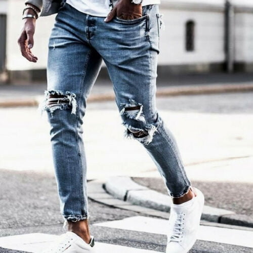 Mens Distressed Straight Leg Jeans 