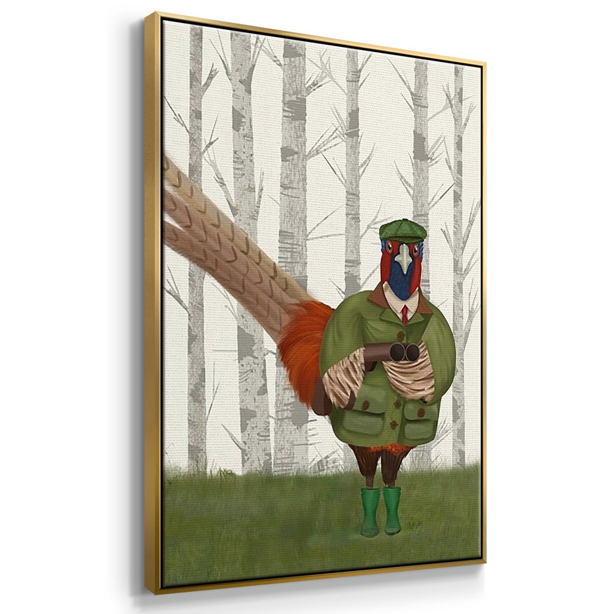 Pheasant Shooting Party 5 - Framed Premium Gallery Wrapped Canvas L Frame 3 Piece Set - Ready to Hang