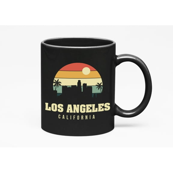 Los Angeles, California, Vintage Skyline Print or Keepsake, Black 11oz Ceramic Mug