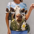 thumbnail image 6 of Farmhouse Highland Cow Funny Cattle And Flower Women's Short Sleeve T-Shirt Crew Neck Casual Summer Trendy Loose Fit Tops, 6 of 6