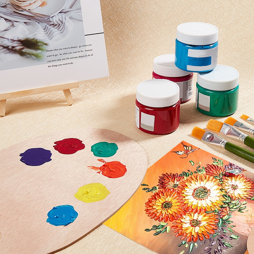 4pcs Oval Wooden Painting Palette 7 x 18 Inch Wooden Paint Tray Artist Painting Palette with Thumb Hole for Acrylic Watercolor Oil Paints