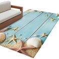 thumbnail image 2 of 3'x5' Area Rugs, Ocean Coastal Indoor Outdoor Area Rug for Living Room Bedroom, Blue Wooden Grain Starfish Seashells Floral Washable Bathroom Rugs Kitchen Floor Carpet Mats Home Decor Aesthetic, 2 of 8