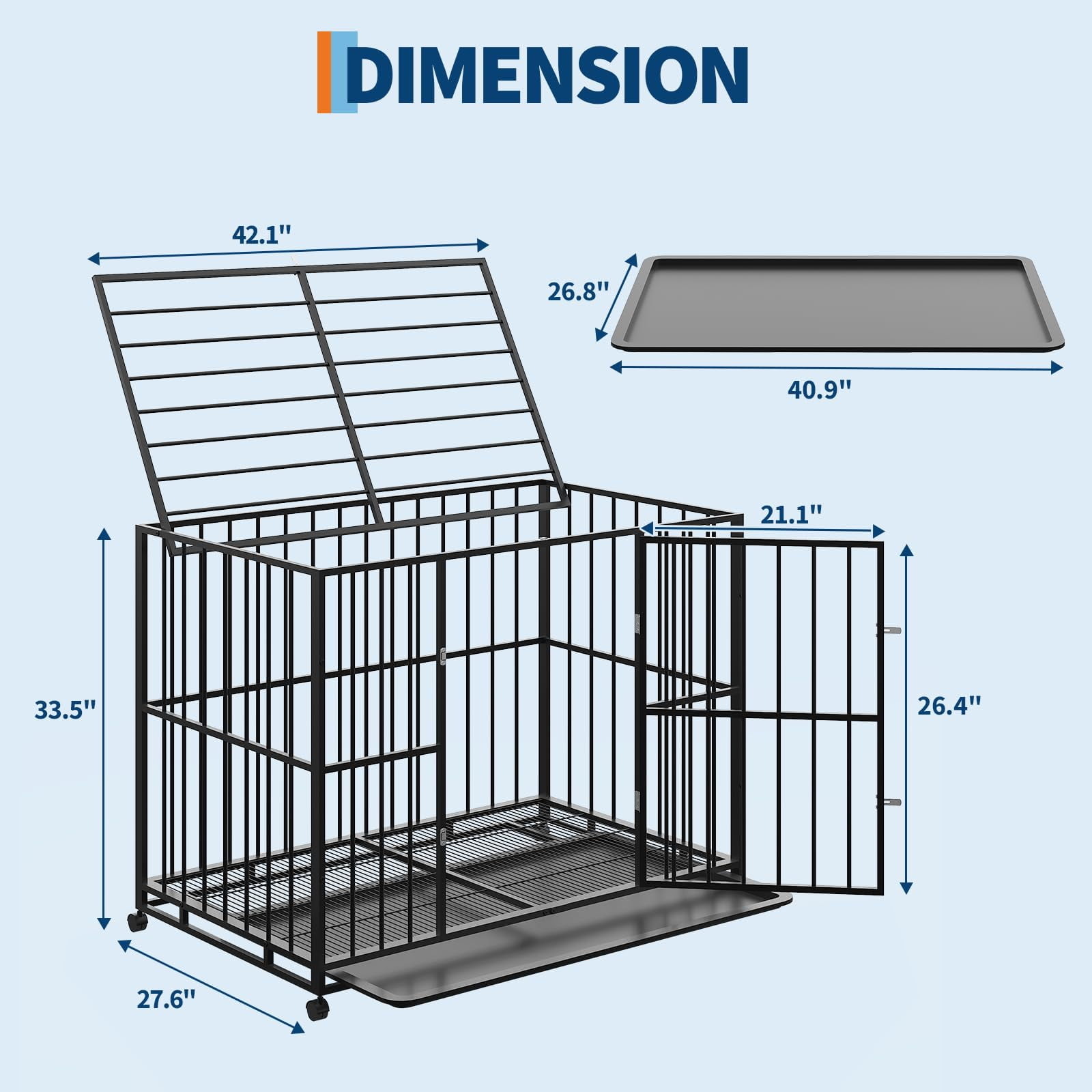 Heavy Duty Stainless Steel Dog Crate for Large Dogs - Indestructible & Escape-Proof Kennel with Locking Wheels - Collapsible, Chew-Resistant Indoor/Outdoor Cage with Easy-Clean Removable Tray XXL
