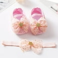 thumbnail image 4 of Infant Baby Girls Mary Jane Shoes Soft Sole Ballet Slippers with Bow Princess Dress Wedding Shoes Newborn Crib Shoes First Walkers Shoes with Headband 0-18M, 4 of 10